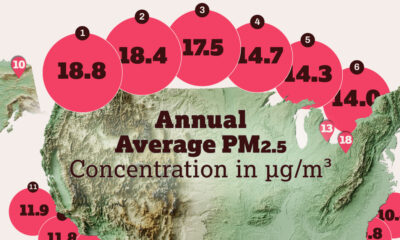 Teaser image for an infographic showing the most polluted cities in the U.S. according to the American Lung Association's 2024 State of the Air report.